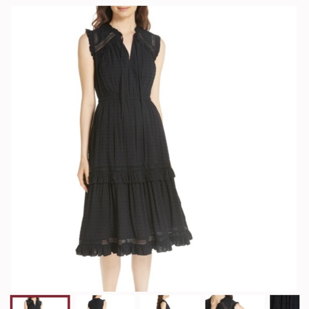 NWT Kate Spade Black Swiss Dot Brooke Sleeveless MIdi Dress